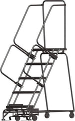 Ballymore - 83" 5 Step Ladder - Lock Step Rolling Safety Ladder, 450 Lb Capacity, 50" Platform Height, 30" Base Width x 43" Depth, Heavy-Duty Serrated Grating - Eagle Tool & Supply