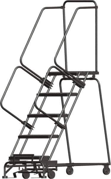 Ballymore - 83" 5 Step Ladder - Lock Step Rolling Safety Ladder, 450 Lb Capacity, 50" Platform Height, 24" Base Width x 43" Depth, Perforated Tread - Eagle Tool & Supply