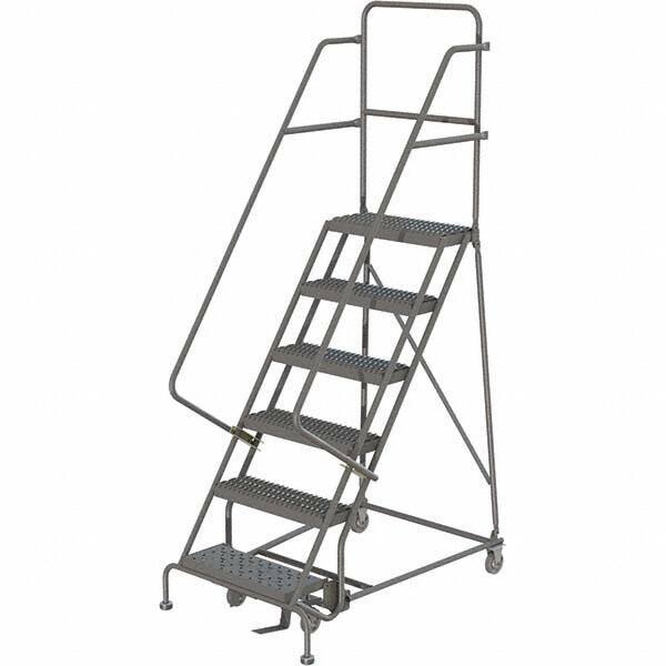 TRI-ARC - 93" 6 Step Ladder - 350 Lb Capacity, 60" Platform Height, 30" Base Width x 49" Depth, Heavy-Duty Serrated Grating - Eagle Tool & Supply