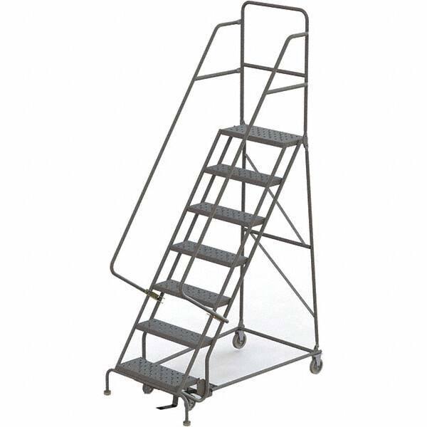 TRI-ARC - 103" 7 Step Ladder - 350 Lb Capacity, 70" Platform Height, 30" Base Width x 55" Depth, Perforated Tread - Eagle Tool & Supply