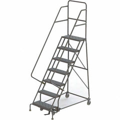 TRI-ARC - 103" 7 Step Ladder - 350 Lb Capacity, 70" Platform Height, 30" Base Width x 55" Depth, Perforated Tread - Eagle Tool & Supply
