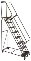 Ballymore - 113" 8 Step Ladder - Lock Step Rolling Safety Ladder, 450 Lb Capacity, 80" Platform Height, 32" Base Width x 61" Base Depth, Perforated Tread - Eagle Tool & Supply