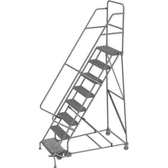 TRI-ARC - 116" 8 Step Rolling Platform Ladder - 450 Lb Capacity, 80" Platform Height, 35" Base Width x 64" Depth, Serrated Tread - Eagle Tool & Supply