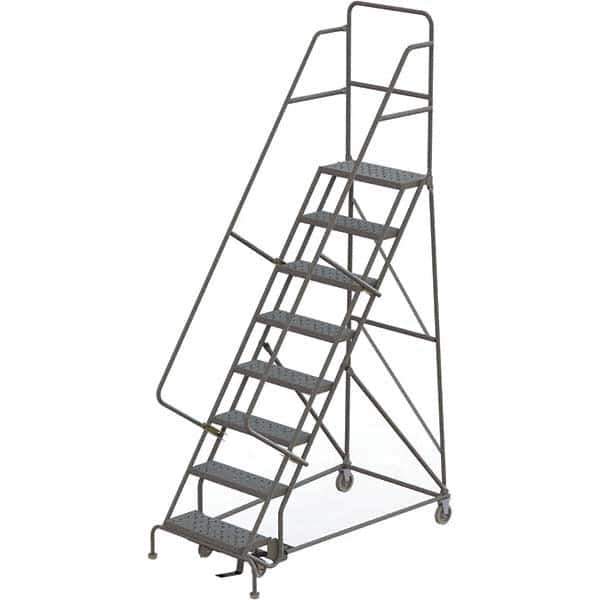 TRI-ARC - 116" 8 Step Rolling Platform Ladder - 450 Lb Capacity, 80" Platform Height, 35" Base Width x 64" Depth, Perforated Tread - Eagle Tool & Supply