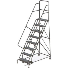 TRI-ARC - 116" 8 Step Rolling Platform Ladder - 450 Lb Capacity, 80" Platform Height, 35" Base Width x 64" Depth, Perforated Tread - Eagle Tool & Supply