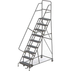 TRI-ARC - 126" 9 Step Rolling Platform Ladder - 450 Lb Capacity, 90" Platform Height, 35" Base Width x 69" Depth, Perforated Tread - Eagle Tool & Supply