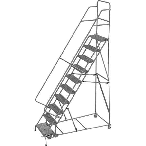 TRI-ARC - 136" 10 Step Rolling Platform Ladder - 450 Lb Capacity, 100" Platform Height, 35" Base Width x 76" Depth, Serrated Tread - Eagle Tool & Supply