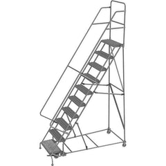 TRI-ARC - 136" 10 Step Rolling Platform Ladder - 450 Lb Capacity, 100" Platform Height, 35" Base Width x 76" Depth, Serrated Tread - Eagle Tool & Supply