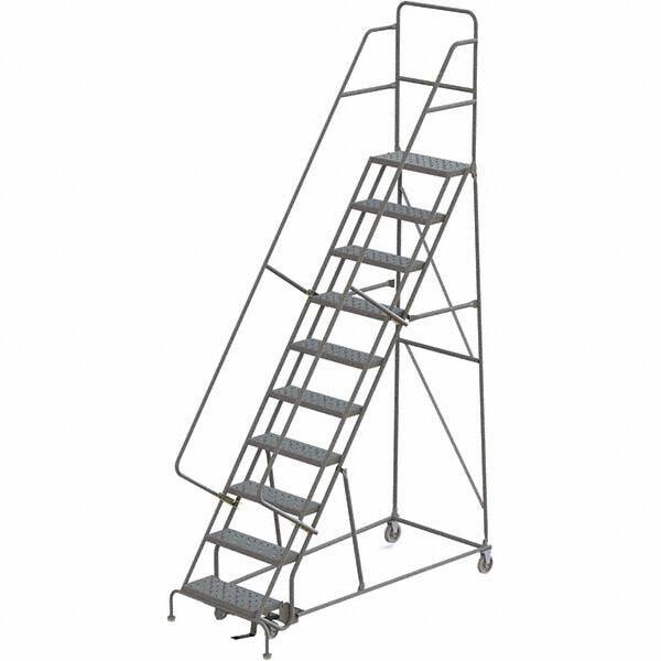 TRI-ARC - 136" 10 Step Rolling Platform Ladder - 450 Lb Capacity, 100" Platform Height, 35" Base Width x 76" Depth, Perforated Tread - Eagle Tool & Supply