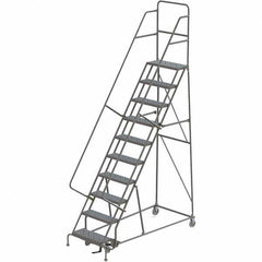 TRI-ARC - 136" 10 Step Rolling Platform Ladder - 450 Lb Capacity, 100" Platform Height, 35" Base Width x 76" Depth, Perforated Tread - Eagle Tool & Supply