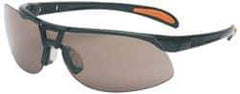 Uvex - Gray Lenses, Framed Safety Glasses - Scratch Resistant, Metallic Black Polycarbonate Frame, Size Universal, Wrap Around - Eagle Tool & Supply