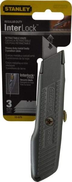 Stanley - Retractable Utility Knife - Enamel (Color) Zinc Handle, 3 Blades Included - Eagle Tool & Supply