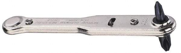 General - #1, #2 Phillips Point, Ratcheting Offset Phillips Screwdriver - 3-7/8" OAL - Eagle Tool & Supply
