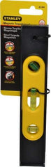 Stanley - Magnetic 9" Long 3 Vial Torpedo Level - ABS Plastic, Black/Yellow, 1 45°, 1 Level & 1 Plumb Vials - Eagle Tool & Supply