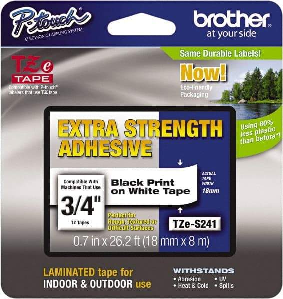 Brother - 3/4" Wide x 314.4" Long, White Plastic/Paper Tape Cassette - For Label Maker - Eagle Tool & Supply