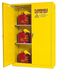 Eagle - 2 Door, 2 Shelf, Yellow Steel Standard Safety Cabinet for Flammable and Combustible Liquids - 65" High x 43" Wide x 18" Deep, Self Closing Door, 3 Point Key Lock, 45 Gal Capacity - Eagle Tool & Supply