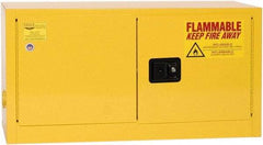 Eagle - 2 Door, Yellow Steel Stackable Safety Cabinet for Flammable and Combustible Liquids - 22-1/4" High x 43" Wide x 18" Deep, Manual Closing Door, 3 Point Key Lock, 15 Gal Capacity - Eagle Tool & Supply