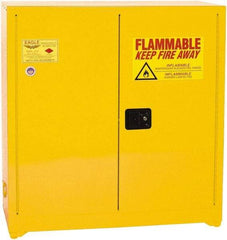 Eagle - 2 Door, 3 Shelf, Yellow Steel Standard Safety Cabinet for Flammable and Combustible Liquids - 44" High x 43" Wide x 18" Deep, Manual Closing Door, 3 Point Key Lock, 40 Gal Capacity - Eagle Tool & Supply