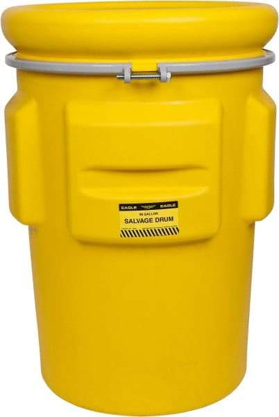 Eagle - 95 Gallon Capacity, Metal Band with Bolt Closure, Yellow Salvage Drum - 55 Gallon Container, Polyethylene, 748 Lb. Capacity, UN 1H2/X340/S Listing - Eagle Tool & Supply