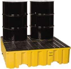 Eagle - 120 Gal Sump, 4,000 Lb Capacity, 4 Drum, Polyethylene Spill Deck or Pallet - 51-1/2" Long x 52.4" Wide x 13-3/4" High, Yellow, Liftable Fork, Drain Included, Vertical, 2 x 2 Drum Configuration - Eagle Tool & Supply