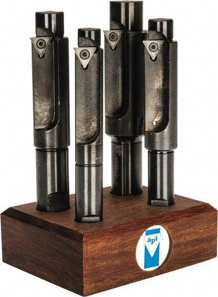 APT - 4 Piece, 3/8 to 5/8" Diam, Solid Pilot, TPGH 215 Insert Indexable Counterbore Set - 13/32, 15/32, 17/32, 21/32" Pilot Diam, 1/2, 5/8 Shank Diam, Straight Shank - Eagle Tool & Supply