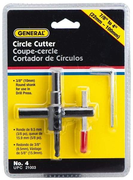 General - 7/8 to 4" Cutting Diam, Circle Cutter Tool - Straight Shank, 3/8" Shank Diam - Eagle Tool & Supply