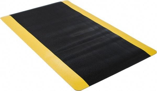 Wearwell - 5' Long x 3' Wide, Dry Environment, Anti-Fatigue Modular Matting System - Black with Yellow Borders, Vinyl with Vinyl Sponge Base, Beveled on 4 Sides - Eagle Tool & Supply