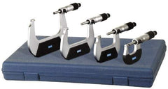 Fowler - 0 to 4" Range, 4 Piece Mechanical Outside Micrometer Set - 0.0001" Graduation, 0.0001 (0 to 2)" Accuracy, Ratchet-Friction Thimble, Carbide Tipped Face - Eagle Tool & Supply