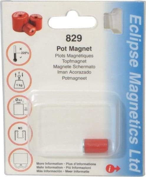 Eclipse - 3/8" Diam, M3 Thread, 1 Lb Average Pull Force, Mild Steel, Alnico Pot Magnets - 220°C Max Operating Temp, 9/16" High, Grade 5 Alnico - Eagle Tool & Supply