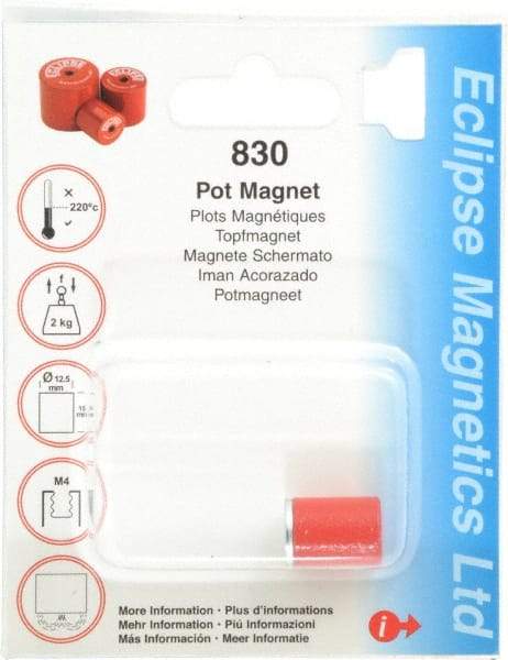 Eclipse - 1/2" Diam, M4 Thread, 2.5 Lb Average Pull Force, Mild Steel, Alnico Pot Magnets - 220°C Max Operating Temp, 5/8" High, Grade 5 Alnico - Eagle Tool & Supply