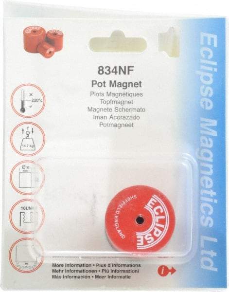 Eclipse - 1-3/8" Diam, 10-32 Thread, 17.5 Lb Average Pull Force, Mild Steel, Alnico Pot Magnets - 220°C Max Operating Temp, 1-3/16" High, Grade 5 Alnico - Eagle Tool & Supply