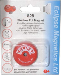 Eclipse - 1-1/2" Diam, 28.5 Lb Average Pull Force, Mild Steel, Alnico Pot Magnets - 0.339" Countersunk Hole, 220°C Max Operating Temp, 0.407" High, Grade 5 Alnico - Eagle Tool & Supply