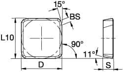 Kennametal - SPKN43 Grade KC725M Carbide Milling Insert - TiN/TiCN/TiN Finish, 3/16" Thick, 1/2" Inscribed Circle - Eagle Tool & Supply