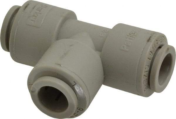 Parker - 3/8" Outside Diam, Acetal Push-to-Connect Tube Union Tee - 300 Max psi, Tan - Eagle Tool & Supply