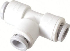 Parker - 3/8" Outside Diam, Polypropylene Push-to-Connect Tube Union Tee - 150 Max psi, Tan - Eagle Tool & Supply