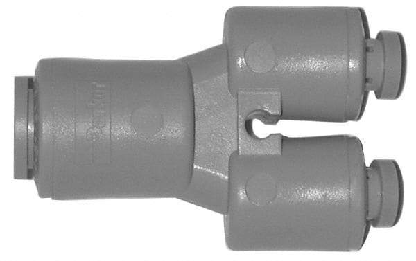 Parker - 3/8 x 5/16" Outside Diam, Acetal Push-to-Connect Tube Union Y - 300 Max psi, Tan - Eagle Tool & Supply