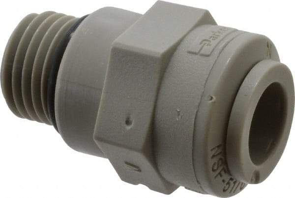 Parker - 3/8" Outside Diam, 9/16-18 UNF-2A, Acetal Push-to-Connect Tube Male Connector - 300 Max psi, Tan - Eagle Tool & Supply
