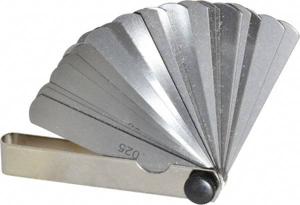 Value Collection - 26 Piece, 0.002 to 0.025" Thick, Parallel Feeler Gage Set - 3" Leaf Length, 1/2" Wide, Tempered Steel - Eagle Tool & Supply