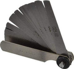PEC Tools - 26 Piece, 0.0015 to 0.025" Thick, Tapered Feeler Gage Set - 3" Leaf Length, 0.3333" Wide, Tempered Steel - Eagle Tool & Supply