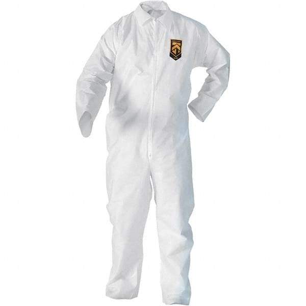 KleenGuard - Size L SMS General Purpose Coveralls - White, Zipper Closure, Elastic Cuffs, Elastic Ankles, Serged Seams - Eagle Tool & Supply