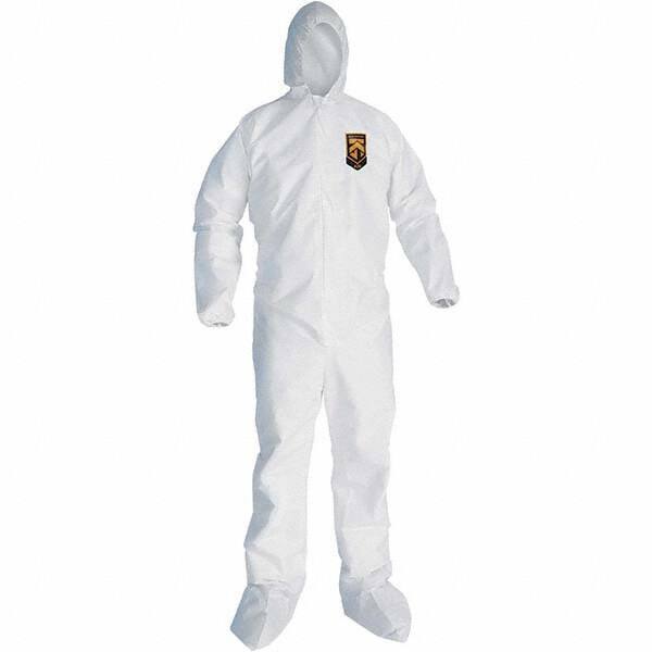 KleenGuard - Size M SMS General Purpose Coveralls - White, Zipper Closure, Elastic Cuffs, with Boots, Serged Seams - Eagle Tool & Supply