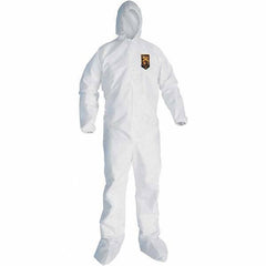 KleenGuard - Size M SMS General Purpose Coveralls - White, Zipper Closure, Elastic Cuffs, with Boots, Serged Seams - Eagle Tool & Supply