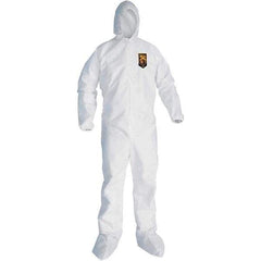 KleenGuard - Size L SMS General Purpose Coveralls - White, Zipper Closure, Elastic Cuffs, with Boots, Serged Seams - Eagle Tool & Supply