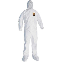 KleenGuard - Size 2XL SMS General Purpose Coveralls - White, Zipper Closure, Elastic Cuffs, with Boots, Serged Seams - Eagle Tool & Supply