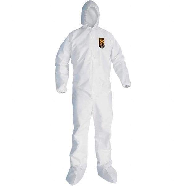 KleenGuard - Size 3XL SMS General Purpose Coveralls - White, Zipper Closure, Elastic Cuffs, with Boots, Serged Seams - Eagle Tool & Supply