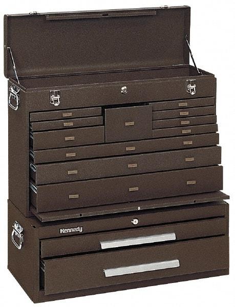 Kennedy - 13 Drawer, 2 Piece, Brown Steel Machinist's Combo - 12-1/2 Inches Deep 9-1/2 Inches High 26.68 Inches Wide Base - Eagle Tool & Supply
