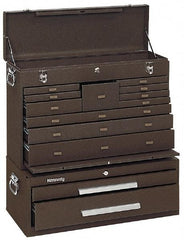 Kennedy - 13 Drawer, 2 Piece, Brown Steel Machinist's Combo - 12-1/2 Inches Deep 9-1/2 Inches High 26.68 Inches Wide Base - Eagle Tool & Supply