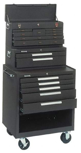 Kennedy - 15 Drawer, 3 Piece, Brown Steel Tool Storage System - 12-1/2 Inches Deep 9-1/2 Inches High 26.68 Inches Wide Base and 3 Inches Deep x 35 Inches High x 29 Inches Wide Roller Cabinet - Eagle Tool & Supply