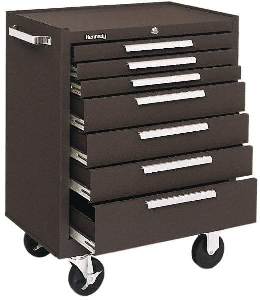 Kennedy - 7 Drawer Steel Tool Roller Cabinet - 27" Wide x 35" High x 18" Deep, Ball Bearing Drawer Slides, Brown - Eagle Tool & Supply