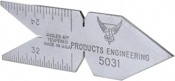 PEC Tools - 60° Angle, Satin Chrome Coated Steel Center Gage - 1/32 to 1/14 Inch Graduation - Eagle Tool & Supply